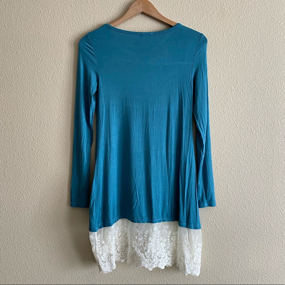 A Dip Of Darling Blue Lace Long Sleeve Blouse - Picture 2 of 5
